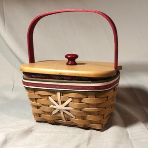 Woven Basket with Red Handle and Lid